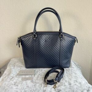 GUCCI Soft Microguccissima Large Dome Satchel in Navy Blue P0098